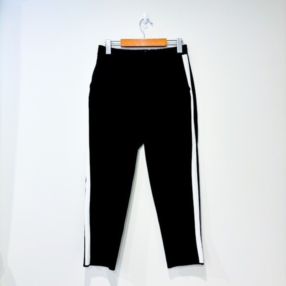 ZARA Black High Rise Straight Leg White Side Stripe‎ Pants Size 24